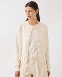 Demylee Clothing Linda Pointelle Cotton Cardigan in Off White
