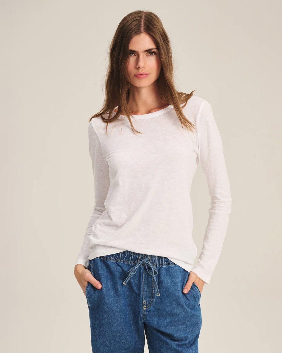 Lizzie Long Sleeve Crew Neck Top in White