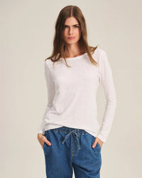 Lizzie Long Sleeve Crew Neck Top in White - Bliss Boutiques