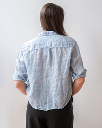 LLEA BLUE Aven 3/4 Sleeve Top in Aqua Chambray Linen 4 - Bliss Boutiques