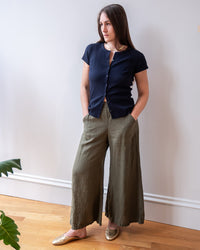 LLEA BLUE Becca Wide Leg Pant in Army Linen 2 - Bliss Boutiques