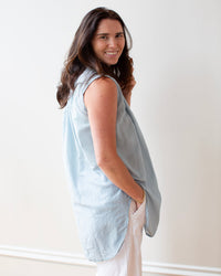 LLEA BLUE Calle Slvlss Button Down in Ash Cotton Silk 5 - Bliss Boutiques