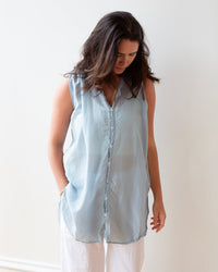LLEA BLUE Calle Slvlss Button Down in Ash Cotton Silk 3 - Bliss Boutiques