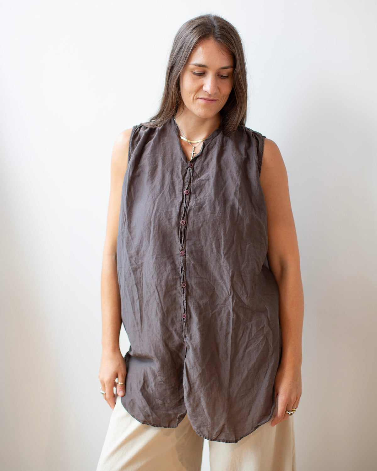 Calle Slvlss Button Down in Chocolate Cotton Silk