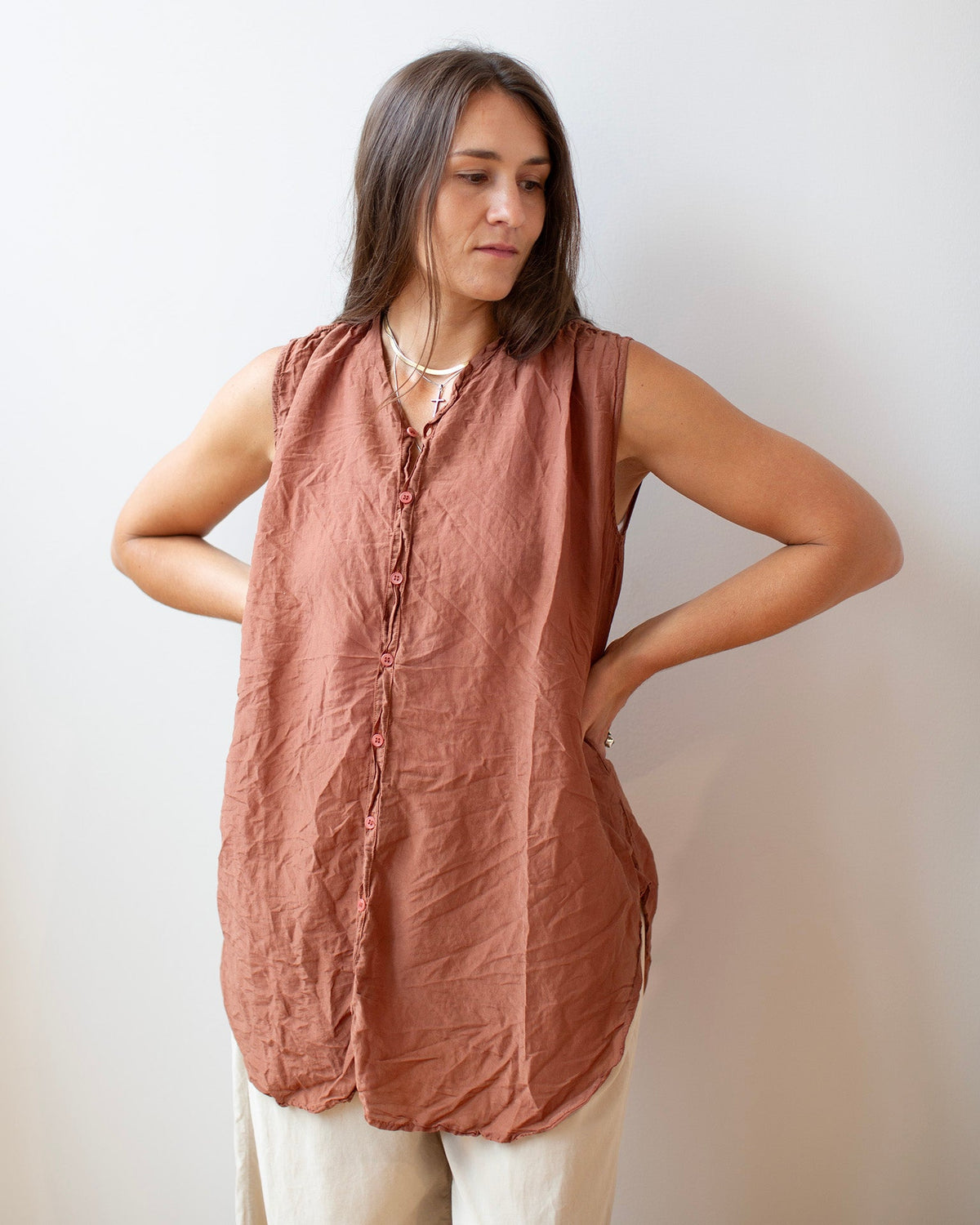 Calle Slvlss Button Down in Earth Cotton Silk