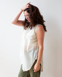 LLEA BLUE Calle Slvlss Button Down in Oat Cotton Silk 2 - Bliss Boutiques