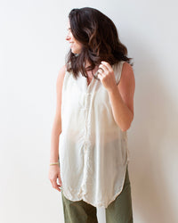 LLEA BLUE Calle Slvlss Button Down in Oat Cotton Silk 1 - Bliss Boutiques