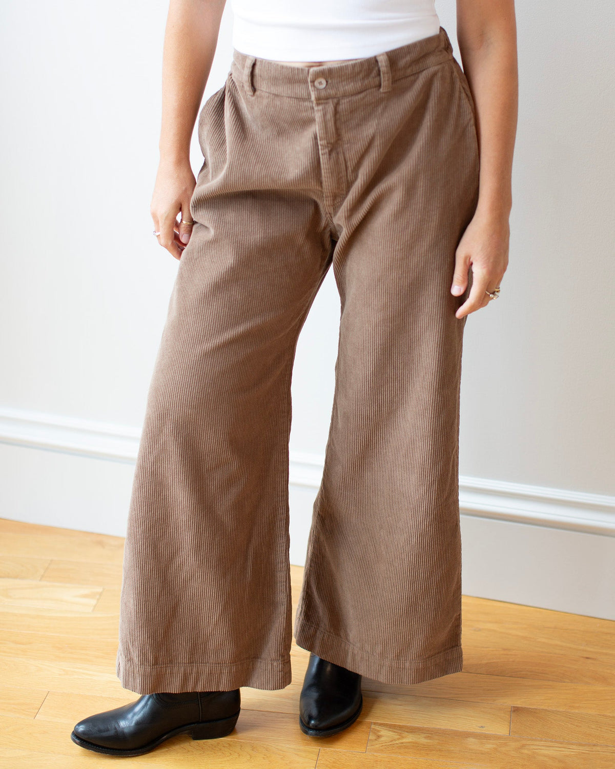 Claudia Wide Leg Pant in Bark Wide Wale Cord