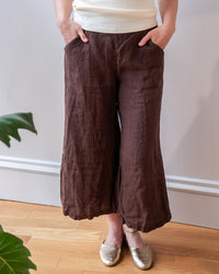 LLEA BLUE Cropped Becca Wide Leg Pant in Chocolate Linen 1 - Bliss Boutiques