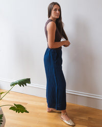 LLEA BLUE Cropped Becca Wide Leg Pant in Indigo Linen Twill 4 - Bliss Boutiques