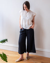 LLEA BLUE Cropped Becca Wide Leg Pant in Ink Linen 2 - Bliss Boutiques