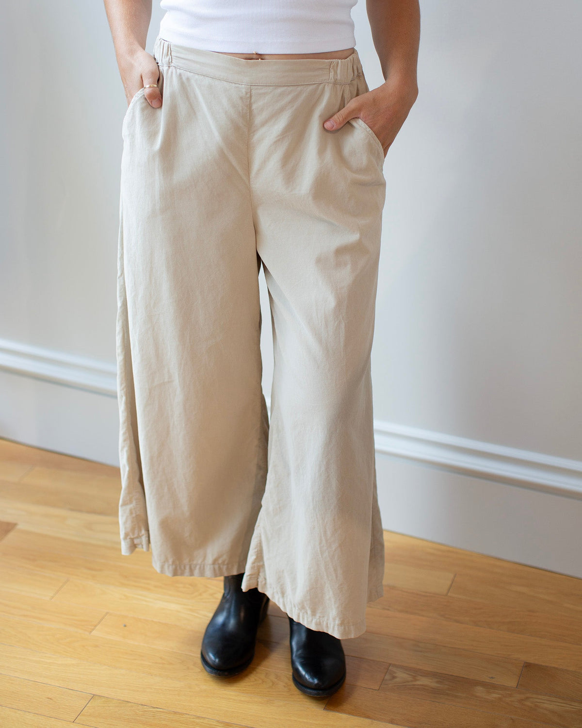 Cropped Becca Wide Leg Pant in Oatmeal Micro Cord