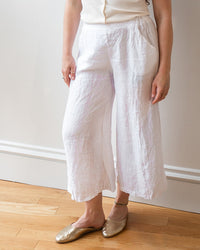 LLEA BLUE Cropped Becca Wide Leg Pant in White Linen 1 - Bliss Boutiques