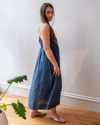 LLEA BLUE Eva Spaghetti Strap Dress in Moonlit Ocean Linen 4 - Bliss Boutiques