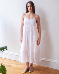 LLEA BLUE Eva Spaghetti Strap Dress in White Cotton Silk 1 - Bliss Boutiques