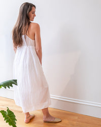 LLEA BLUE Eva Spaghetti Strap Dress in White Cotton Silk 4 - Bliss Boutiques