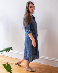 LLEA BLUE Frankie Long Shirtdress in Moonlit Ocean Linen 3 - Bliss Boutiques