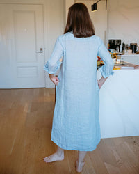 LLEA BLUE Frankie Shirtdress in Aqua Chambray Linen 5 - Bliss Boutiques