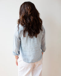 LLEA BLUE Hadley Shirt in Aqua Chambray Linen 4 - Bliss Boutiques