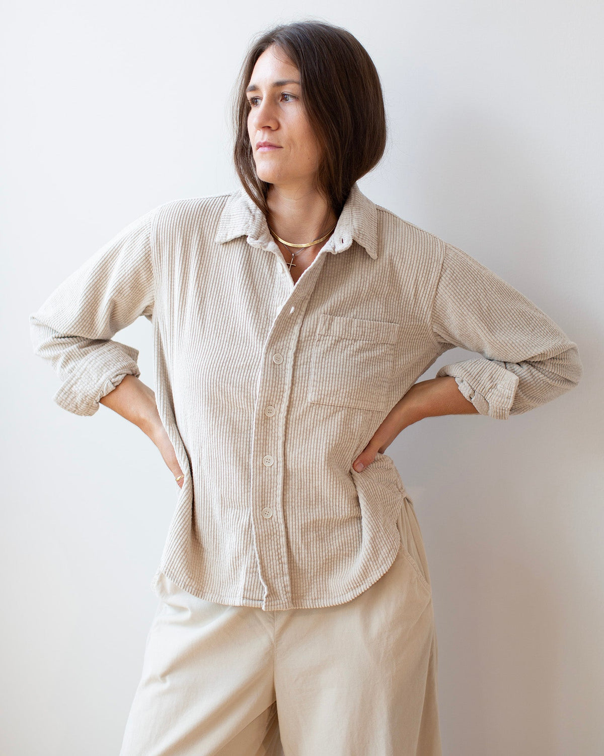 Hadley Shirt Jacket in Oatmeal Wide Wale Cord
