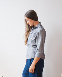 LLEA BLUE Llewyn Shirt Jacket in Navy/White 3 - Bliss Boutiques