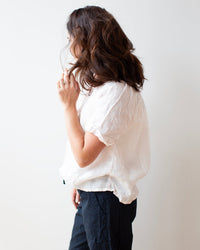 LLEA BLUE Nonda Peasant Shirt in Bermuda Sand Linen 3 - Bliss Boutiques