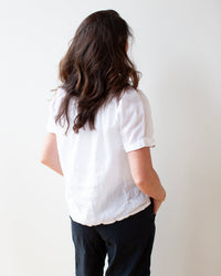 LLEA BLUE Nonda Peasant Shirt in White Linen 4 - Bliss Boutiques