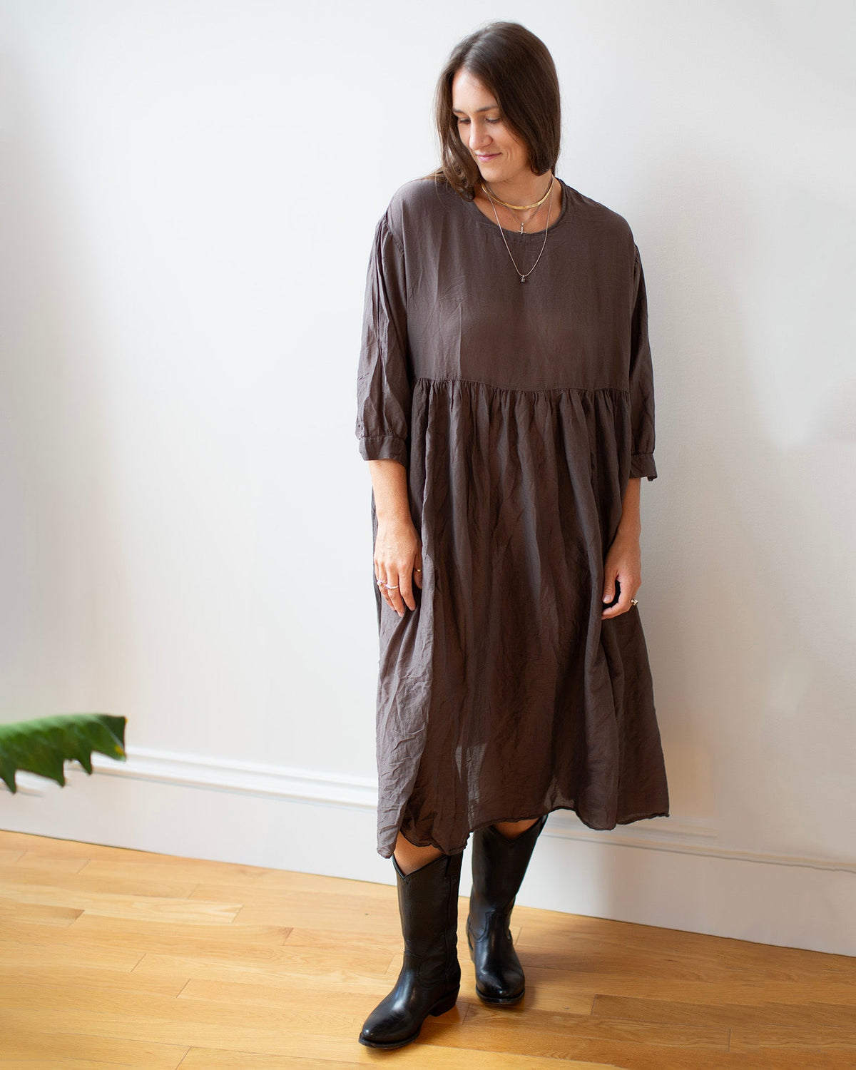 Rachel Dress in Chocolate Cotton Silk