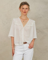 MABE Brea Frill Emb Top in Ivory 1 - Bliss Boutiques
