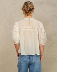 MABE Fleur Emb S/S Top in Ecru/Multi 3 - Bliss Boutiques