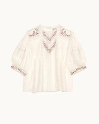 MABE Fleur Emb S/S Top in Ecru/Multi 5 - Bliss Boutiques