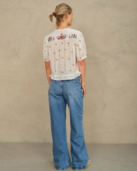 MABE Harlie Emb S/S Top in Ecru/Multi 3 - Bliss Boutiques
