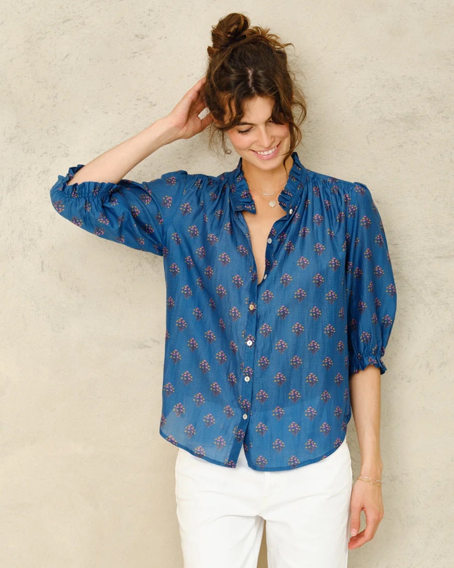 MABE Lindi Print L/S Top in Blue