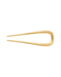 The Machete Petite Oval French Hair Pin in Gold, featuring a smooth elongated U-shape and two tapered prongs, is elegantly displayed against a white background—a chic accessory for any occasion.