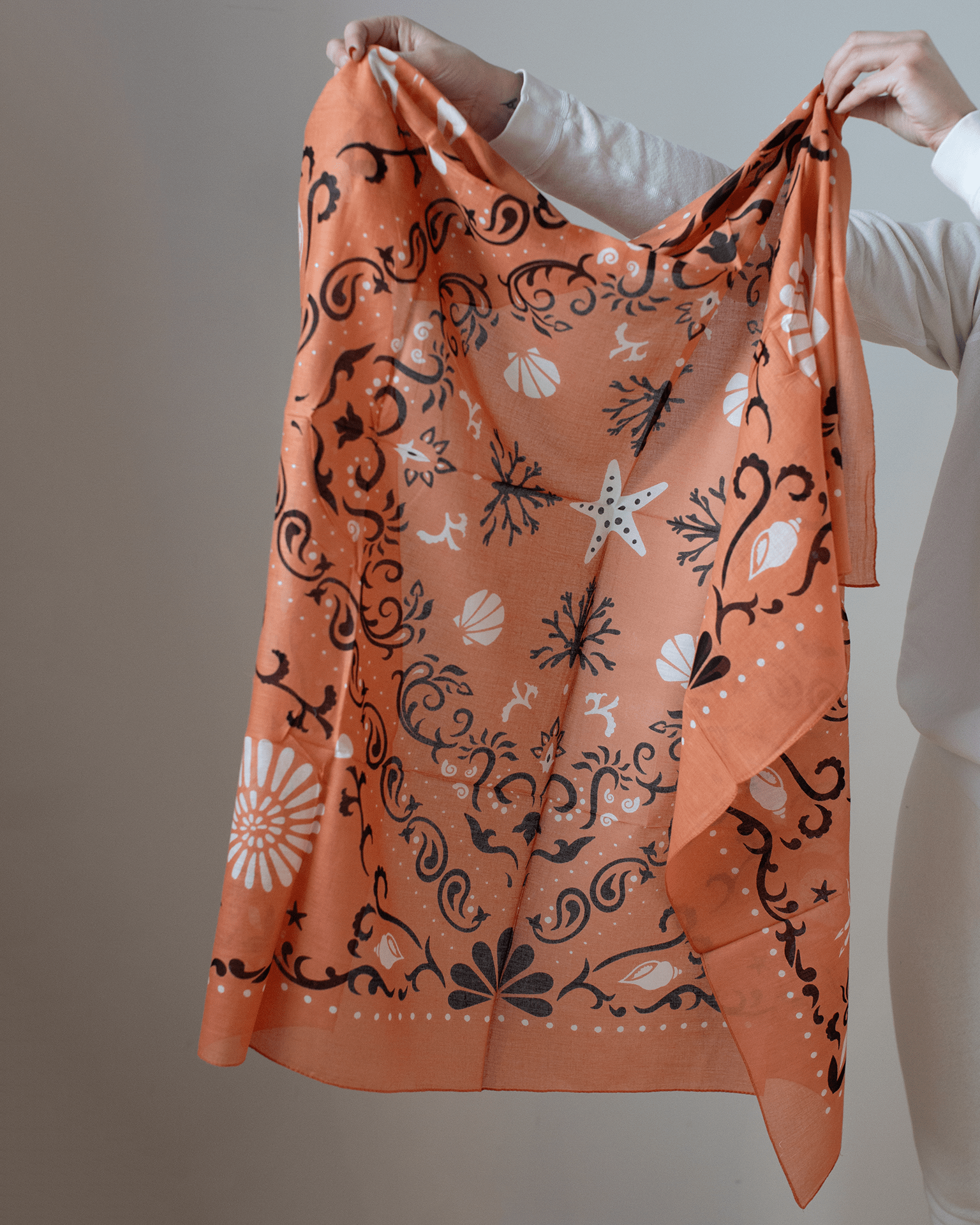 Maison Lecomte Flament Crustaces Cotton Bandana in Rose Corail