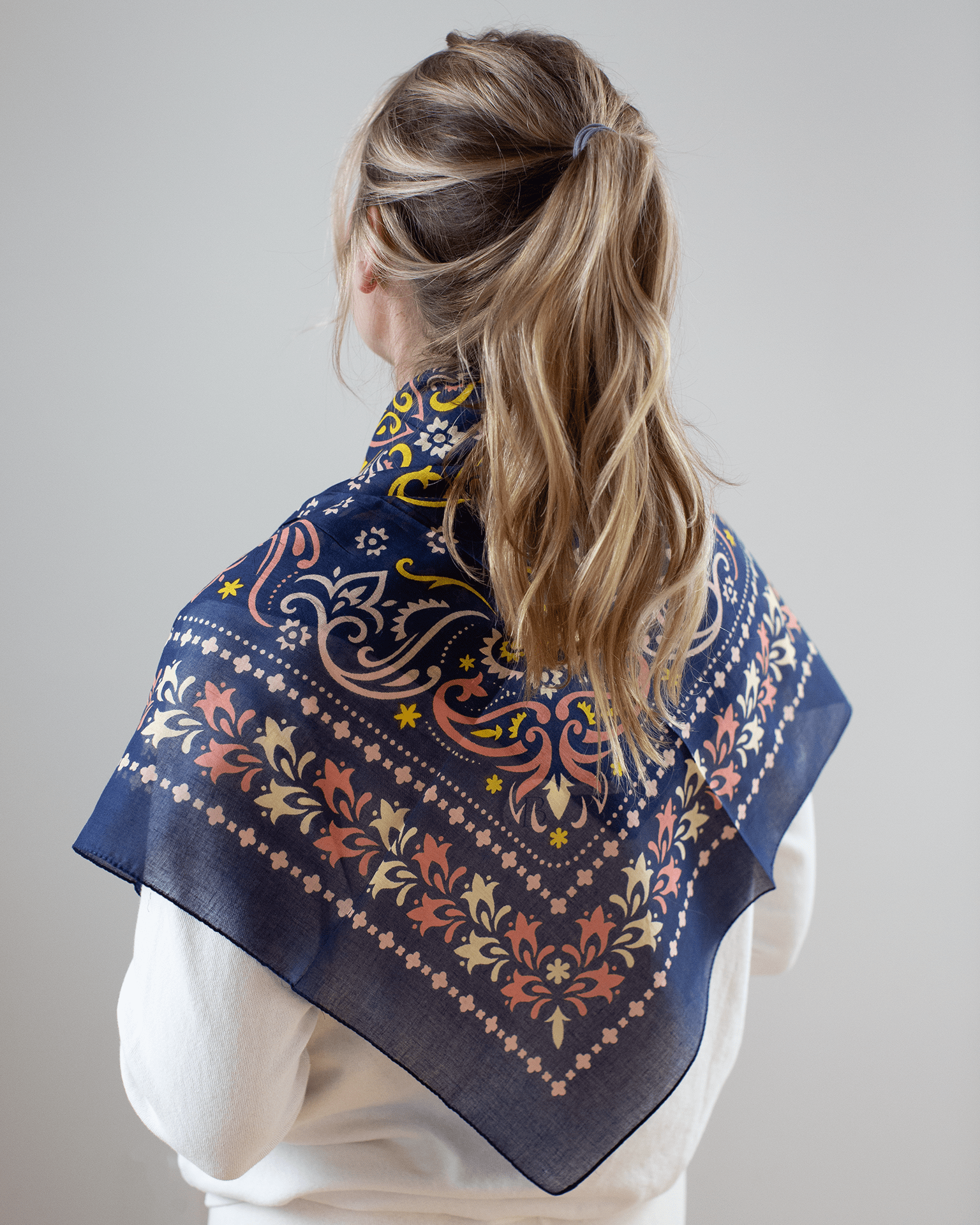 Maison Lecomte Flament Accessories Navy Marbella Cotton Bandana in Navy