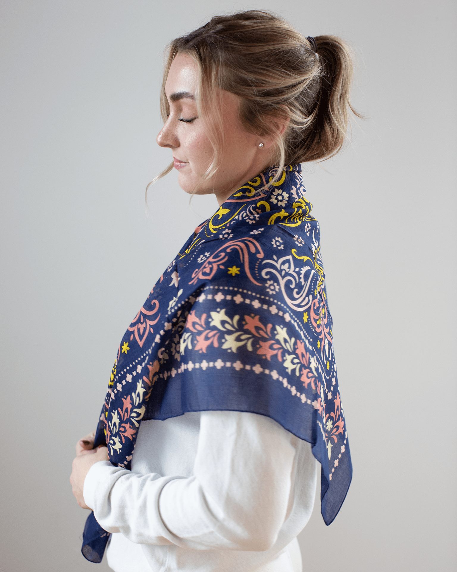 Maison Lecomte Flament Accessories Navy Marbella Cotton Bandana in Navy