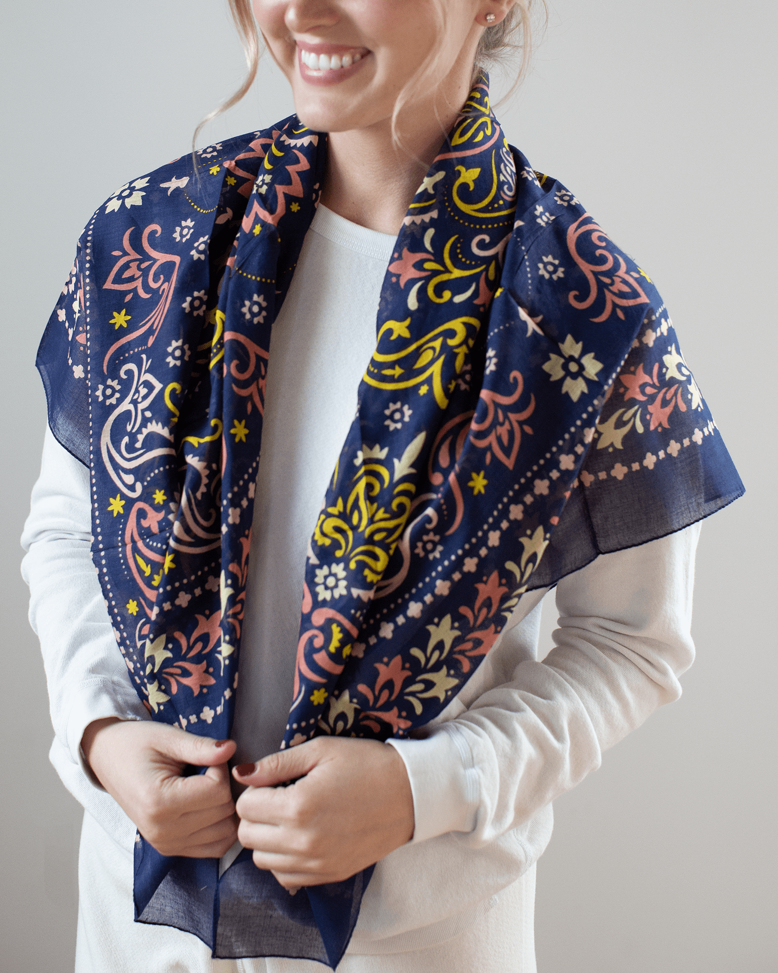 Maison Lecomte Flament Accessories Navy Marbella Cotton Bandana in Navy