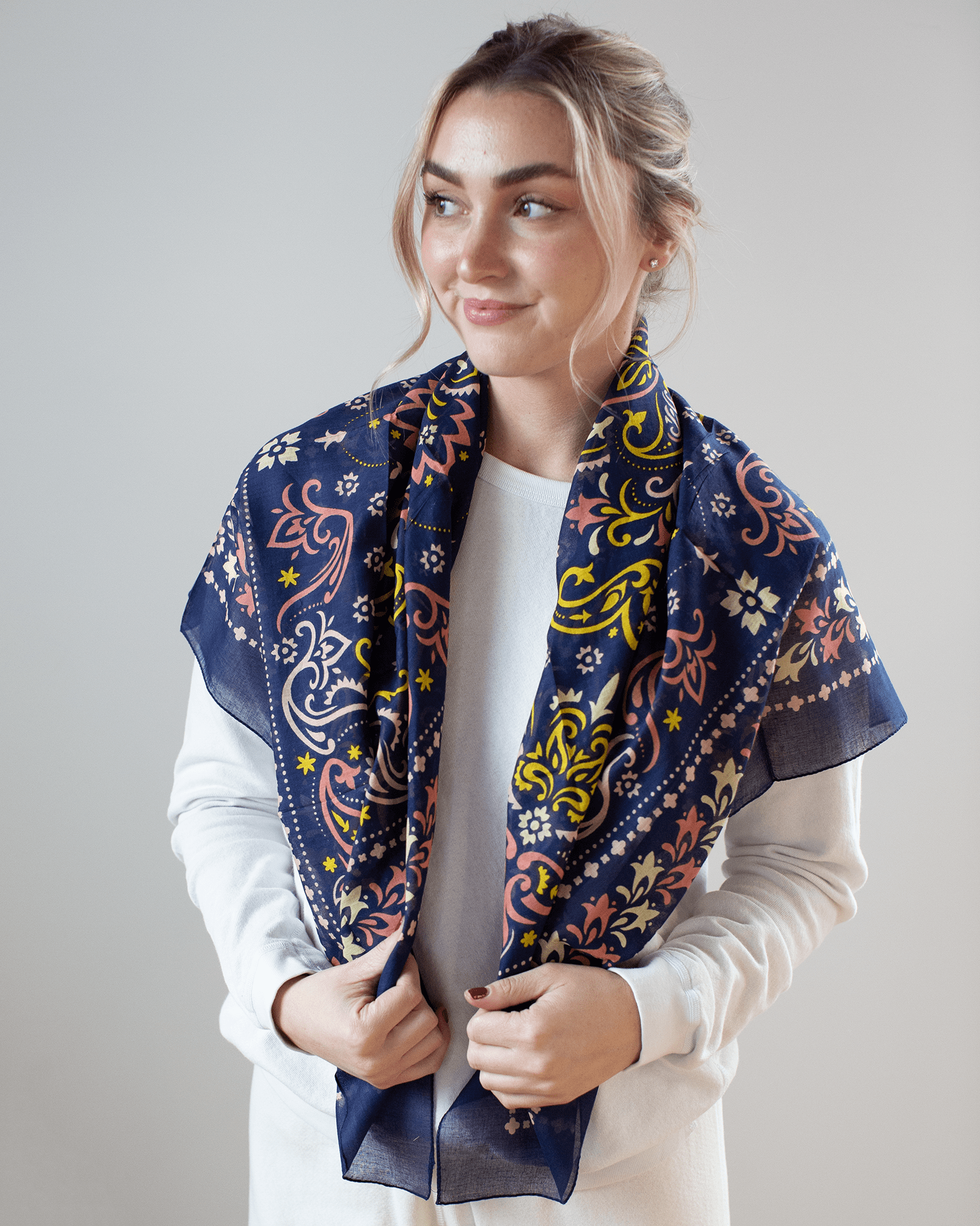 Maison Lecomte Flament Accessories Navy Marbella Cotton Bandana in Navy