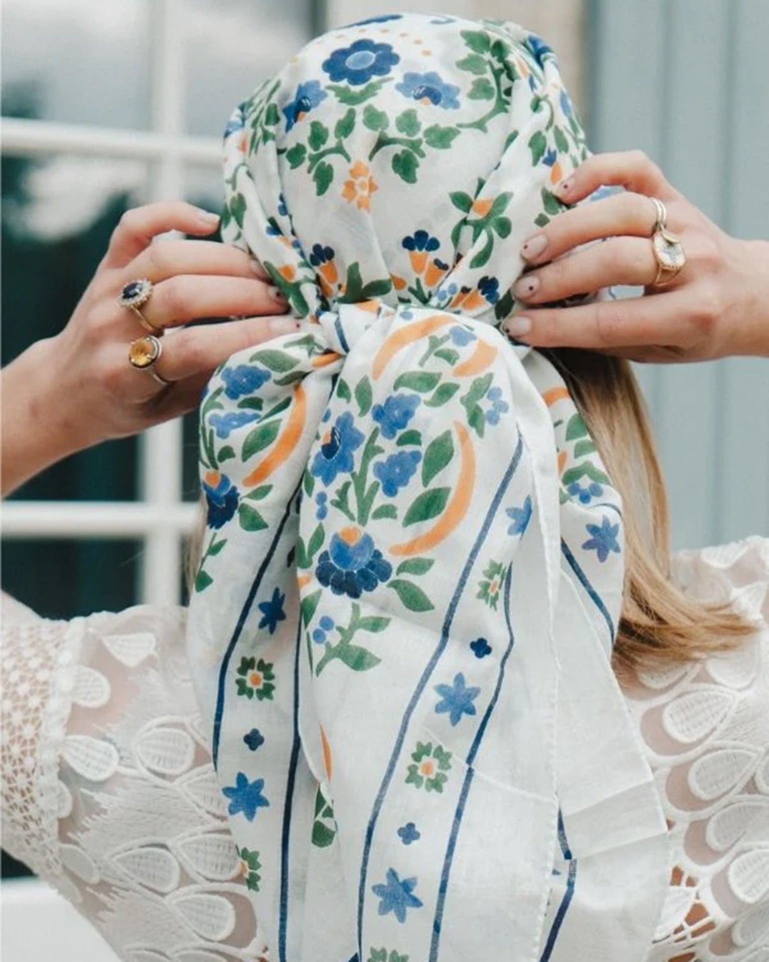 Maison Lecomte Flament Secret Garden Cotton Bandana in Blanc