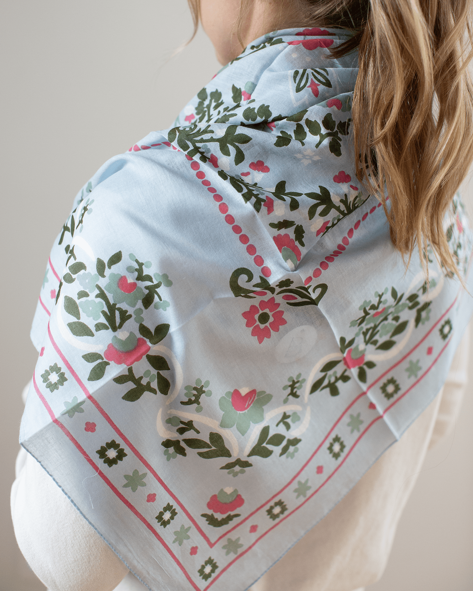 Maison Lecomte Flament Accessories Ciel Secret Garden Cotton Bandana in Ciel