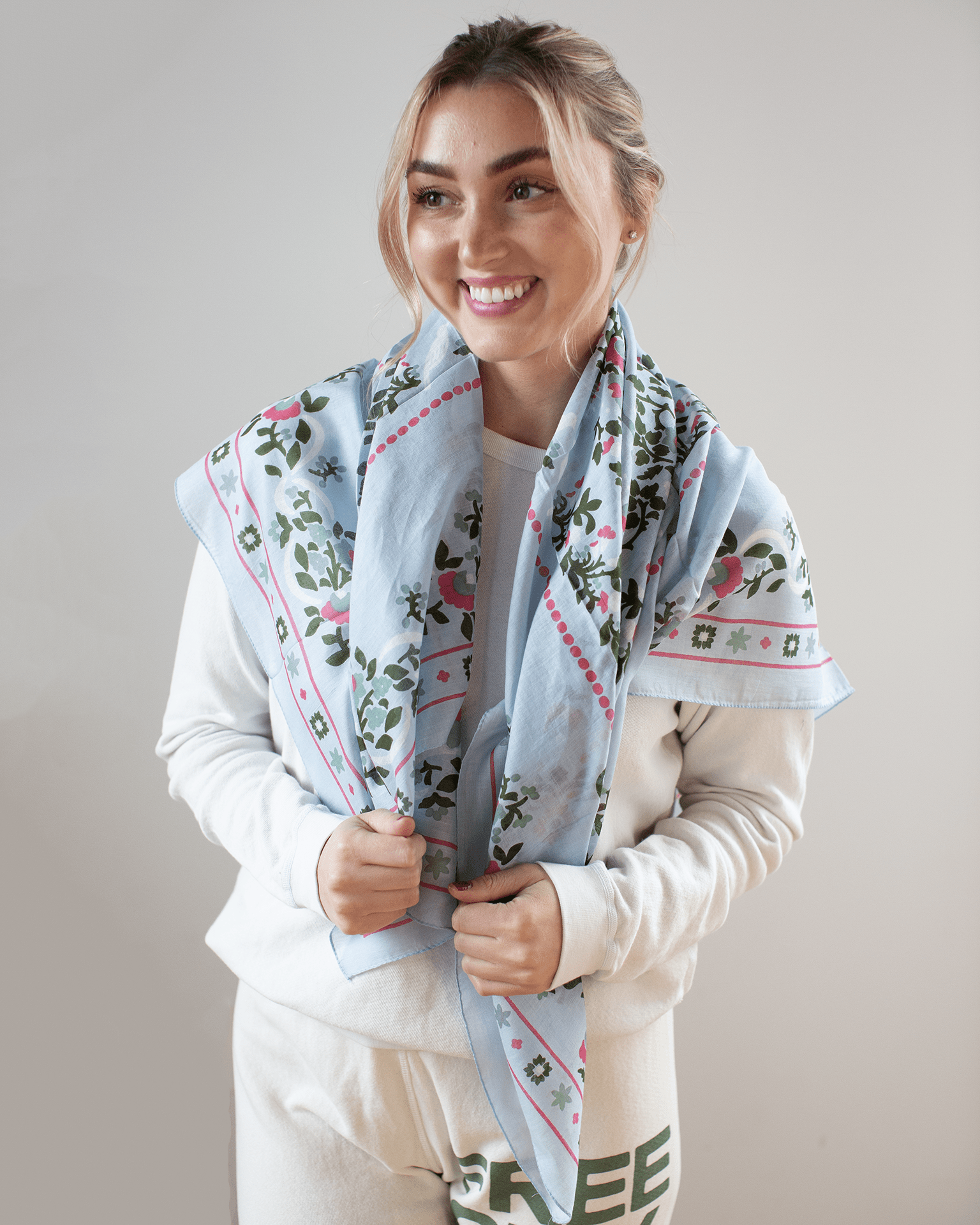 Maison Lecomte Flament Accessories Ciel Secret Garden Cotton Bandana in Ciel