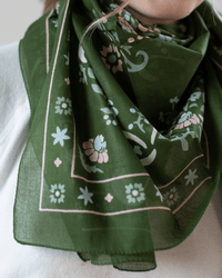 Maison Lecomte Flament Secret Garden Cotton Bandana in Vert Fonce