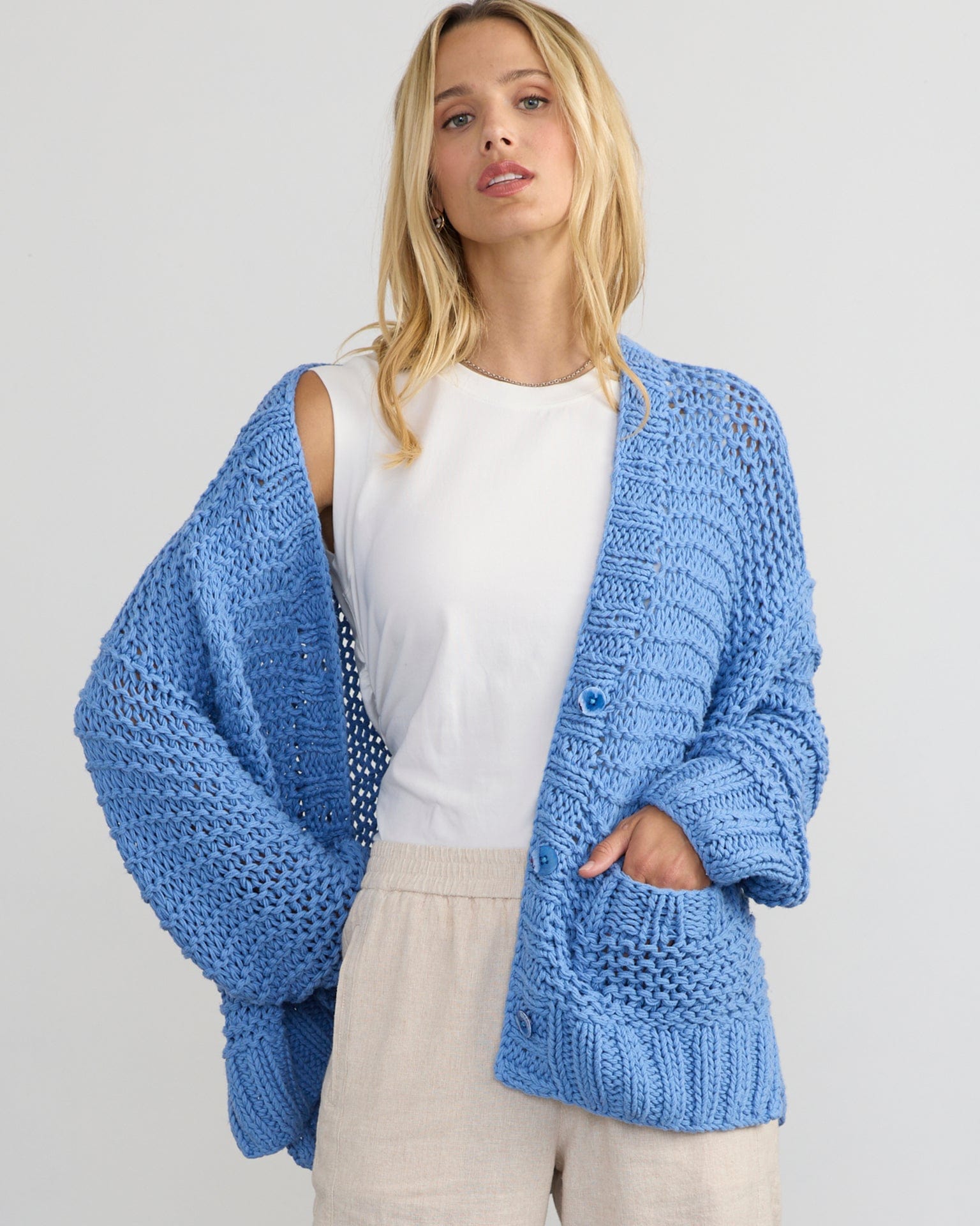 Margaret O'Leary Camila Hand Knit Cardigan in Azure