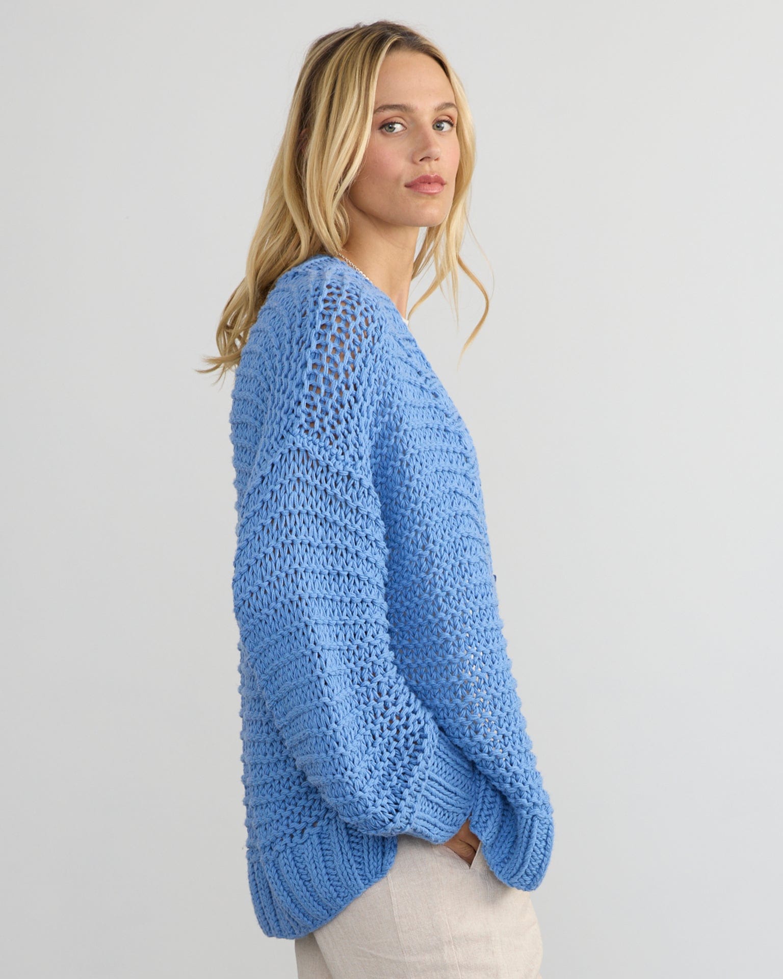Margaret O'Leary Camila Hand Knit Cardigan in Azure