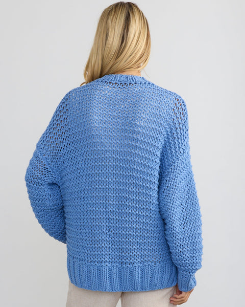 Margaret O'Leary Camila Hand Knit Cardigan in Azure - Bliss Boutiques