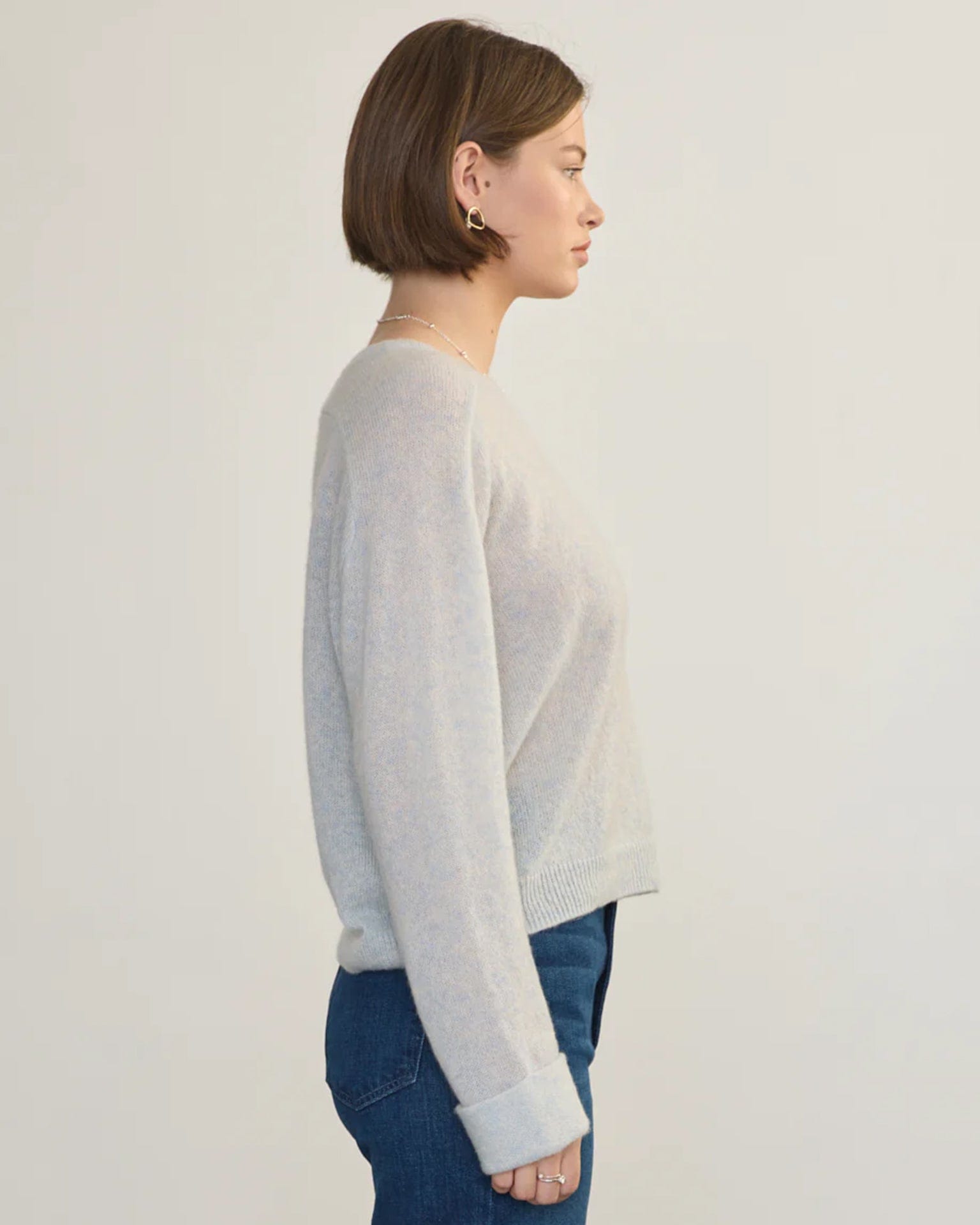 Margaret O'Leary Crew Neck Roll Sleeve Pullover in Arctic