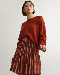 Margaret O'Leary Clothing Crew Neck Roll Sleeve Pullover in Garnet