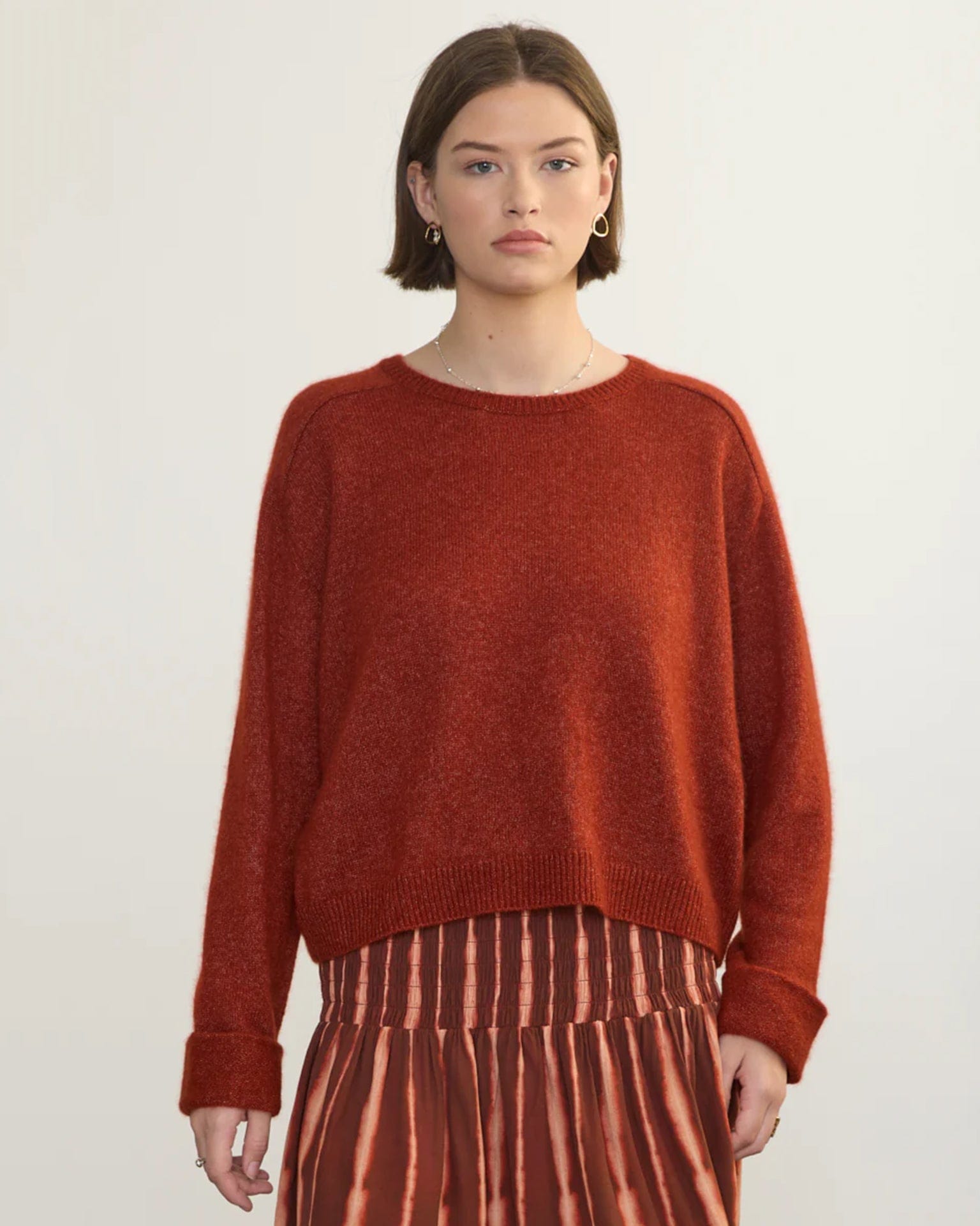 Margaret O'Leary Clothing Crew Neck Roll Sleeve Pullover in Garnet