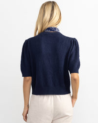 Margaret O'Leary Pleat Sleeve Cardi in Navy